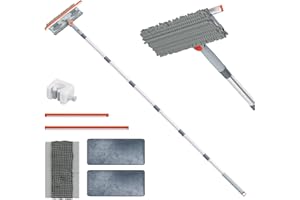 6.4FT Professional Extendable Window Squeegee and Scrubber, 180° Adjustable Head, Window Squeegee for High Windows, Glass, Sh