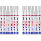 White Paint Markers, 12 Pack Oil-Based Waterproof Quick Dry Permanent Paint Pen Set for Rocks Painting, Wood, Plastic, Canvas, Glass, Mugs, Metal, Tire, Stone, DIY Craft