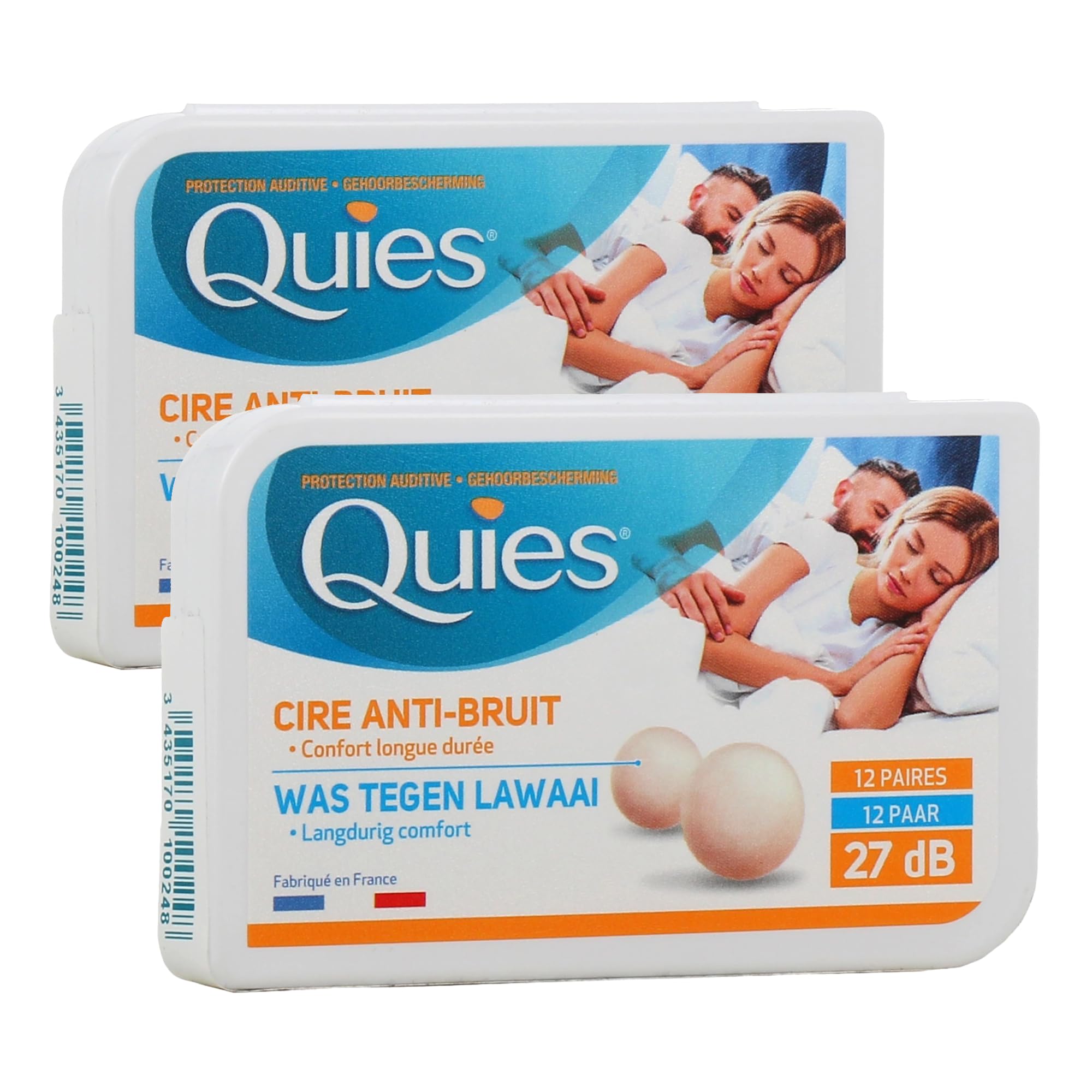Quies Boules Natural Wax Earplugs Pack 2 x 12 Pairs of Earplugs