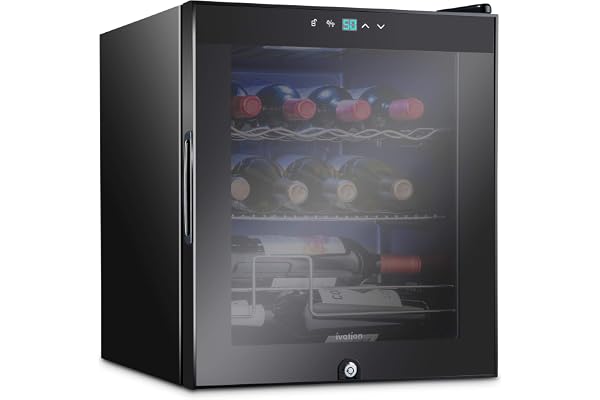 Ivation 12 Bottle Compressor Wine Cooler Refrigerator w/Lock | Large Freestanding Wine Cellar For Red, White, Champagne or Sparkling Wine | 41f-64f Digital Temperature Control Fridge Glass Door Black