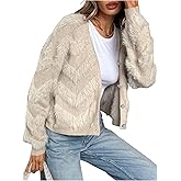 BEAUDRM Women's Faux Fur Cardigan Sweaters Fuzzy Button Up Sweaters Long Sleeve V Neck Knit Top Outerwear