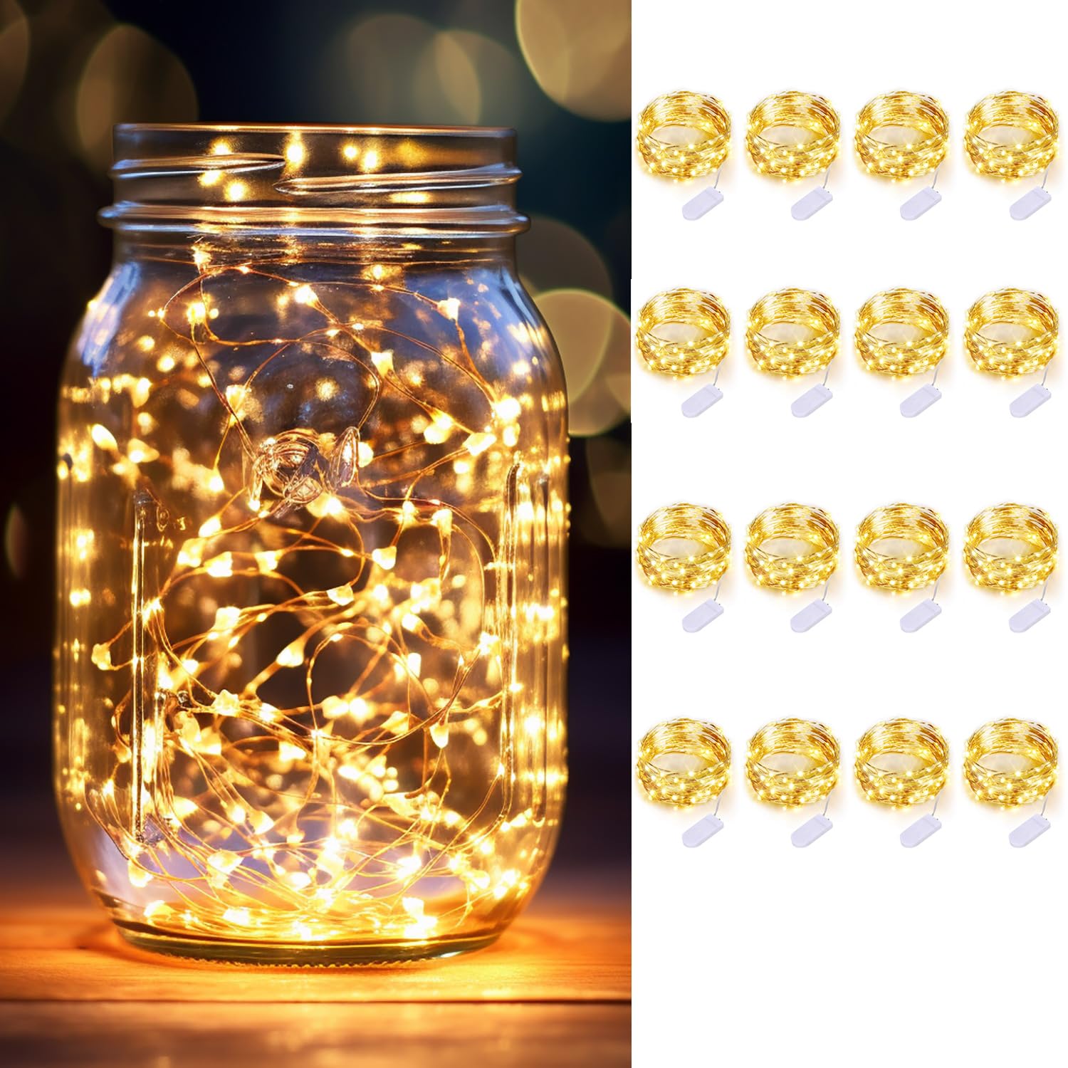 Photo 1 of LEDIKON 16 Pack 10ft 30 LED Fairy Lights Battery Operated String Lights,Silver Wire Warm White for Wedding,Party,DIY Crafts,Mason Jars,Centerpieces Table Decorations