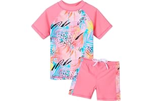 BAOHULU Girls Two Piece Swimsuit Floral UPF 50+ Rash Guard Set Kids Beach Swimwear