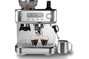 FESTISOUL Espresso Machine 15 Bar, LCD Display Espresso Maker with Grinder, Milk Frother and PID Temperature Control, Professional Coffee Maker for Latte Cappuccino - 8.8 Oz Bean Hopper