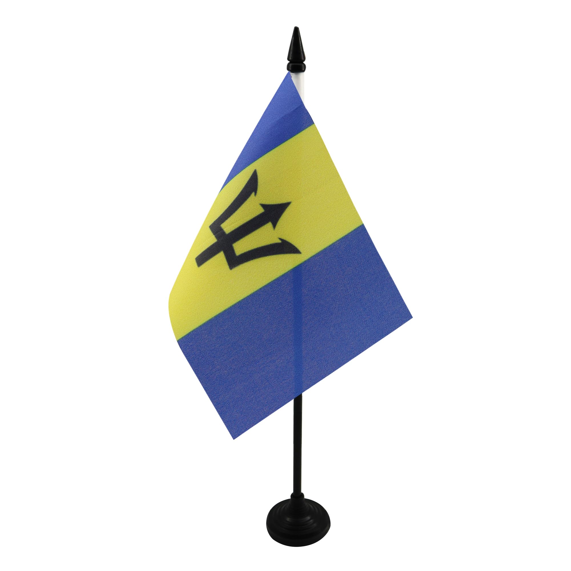 AZ FLAG - Barbados Table Flag 4'' x 6'' - Barbadian Office Mini Banner 100% Polyester 15 x 10 cm - Mini Desk Flag with 10'' Pole and Black Plastic Base