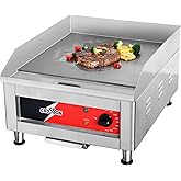 CROSSON ETL Listed 16"*16" Commercial Electric Countertop Griddle,Flat Top Griddles with Non-Stick 2/5" Thick Iron Cooking Plate for Restaurant and home use-120V/1750W,Spatula Included