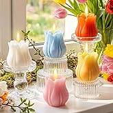 Conelist 5 Pcs Spring Tulips Flower Candle Pastel Easter Spring Flower Shaped Burning Tea Candle Tulips Decor Gift Unscented for Home Table Centerpiece Easter Party Decorations Supplies