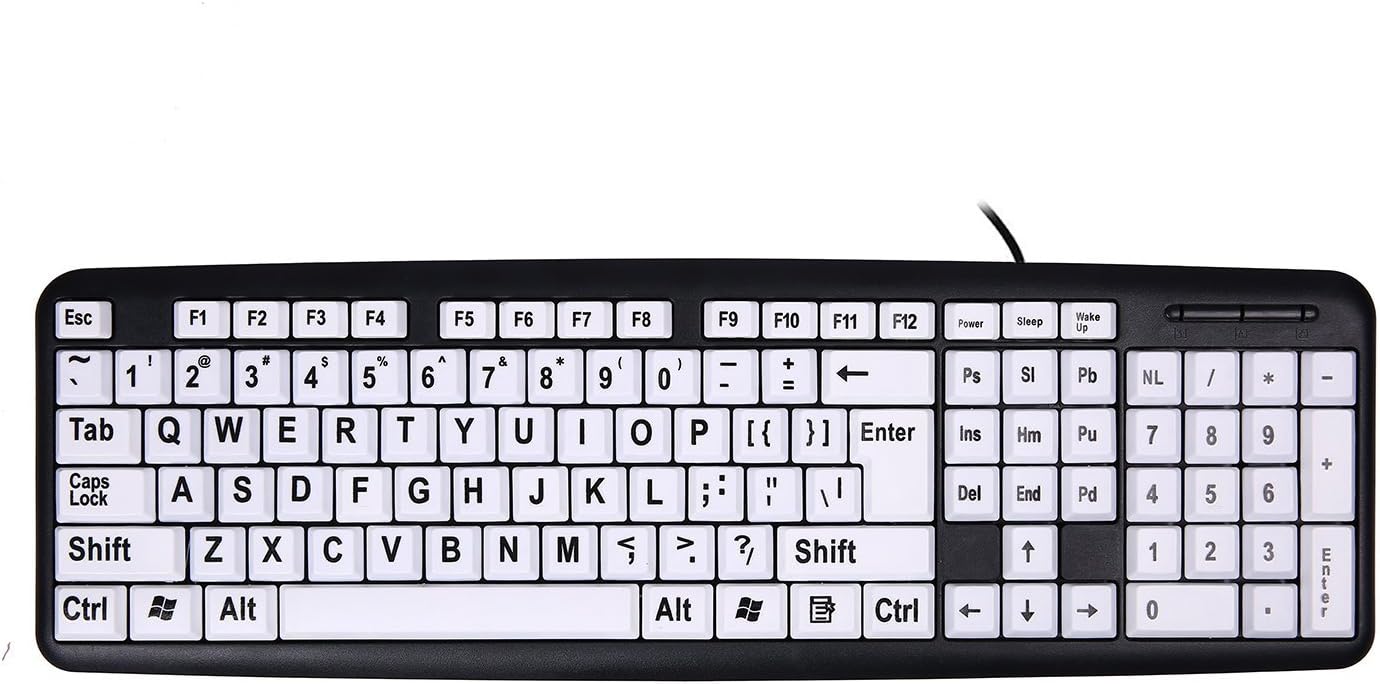 USB Wired Keyboard，Attoe Vision Keyboard with Large Print Letter and White Keys & Black Letters Keyboard, for People Who Needs or Loves Keyboard with Big Letters(Black)