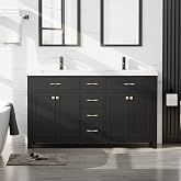 LUCKWIND 60" Modern Bathroom Vanity with Sink Combo, Contemporary Painted Storage Cabinet and Double White Sink, Include Soft-Closing Doors &amp; Matte Black Faucet, Black
