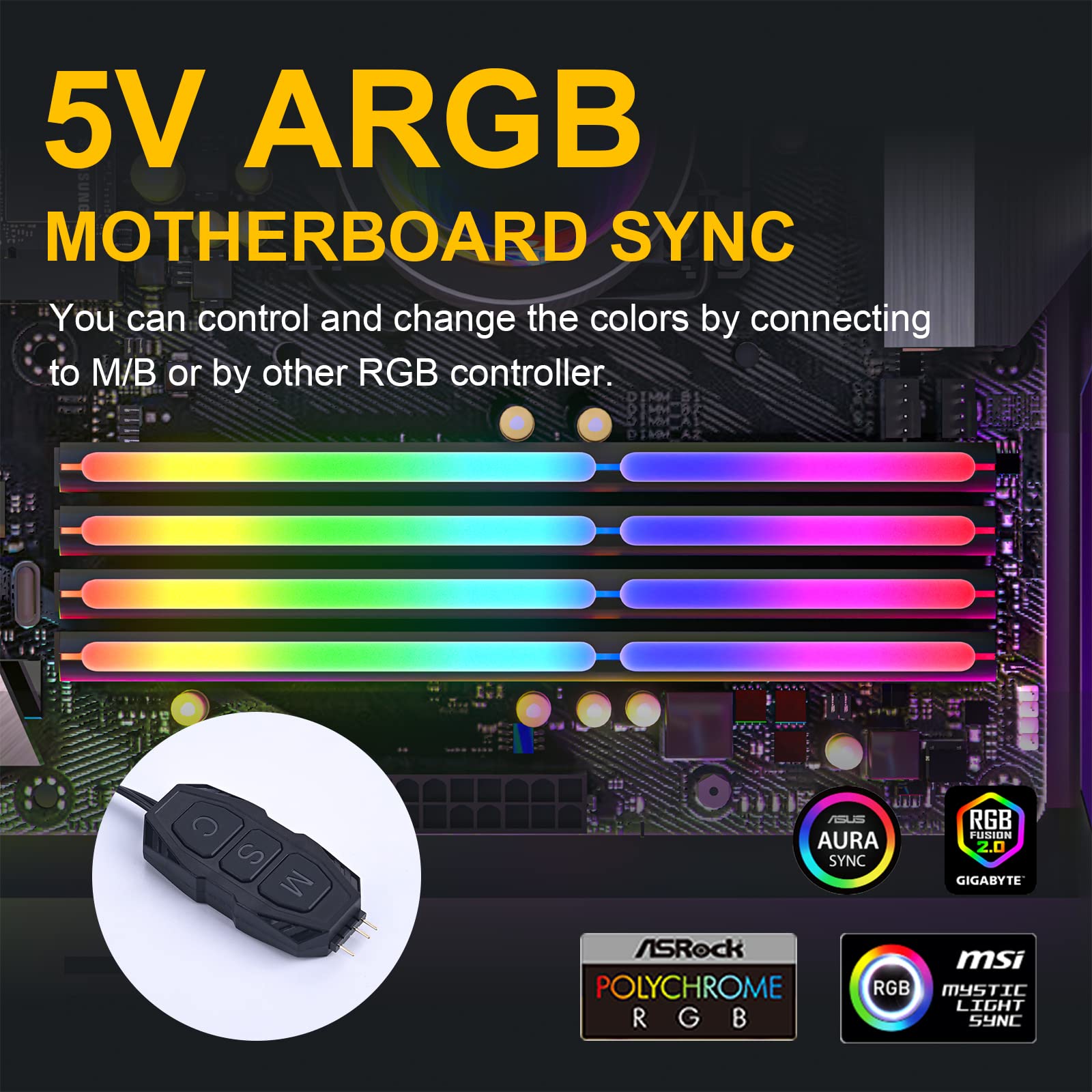 DS Aluminum Alloy RAM Cooling Shell Heat Sink, ARGB Light Effect Memory Cooling Radiator Glow for PC Memory Cooling Vest(4Pack, 3th GEN, M Series)