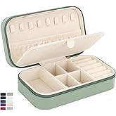 DesignSter Travel Jewelry Box, PU Leather Portable Jewelry Case, Small Jewelry Boxes for Gifts, Travel Jewelry Organizer for Women Rings Earrings Necklaces Bracelets (Avocado Green)