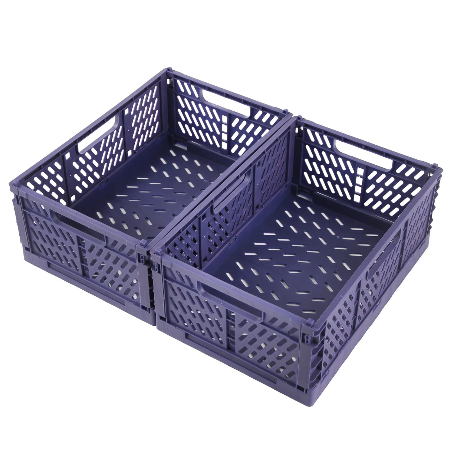Spesh 2 Pcs Collapsible Storage Boxes Stackable Storage Baskets Folding Plastic Crates Foldable Crate Bins with Handles for Desk,Shelf,Cupboard(Blue, 30*20*12cm) — image 1