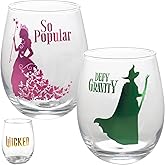 Wicked Stemless Wine Glasses - Set of 2 Large 18oz Drink Cups - Pink Green Glinda &amp; Elphaba Witch Glassware - Officially Licensed Broadway Movie Merchandise - Gift for Wicked Fans &amp; Theater Lovers