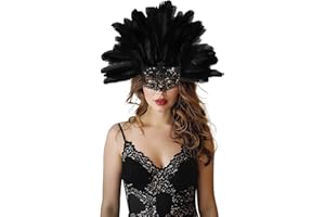 JEGERMIG Green Feather Masquerade Mask Headwear Carnival Headpiece Showgirl Cosplay Accessories for Women