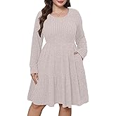 BELAROI Plus Size Sweater Dress for Curvy Women Fall Dresses Winter Crew Neck Long Sleeve with Pockets Tshirt Dress