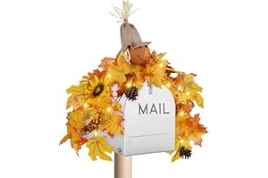 winemana 31.5in Outdoor Fall Decor for Mailbox, Lighted Fall Swag with 8 Modes & Timer, Autumn Scarecrow & Sunflower Thanksgiving Table Centerpiece Decorations