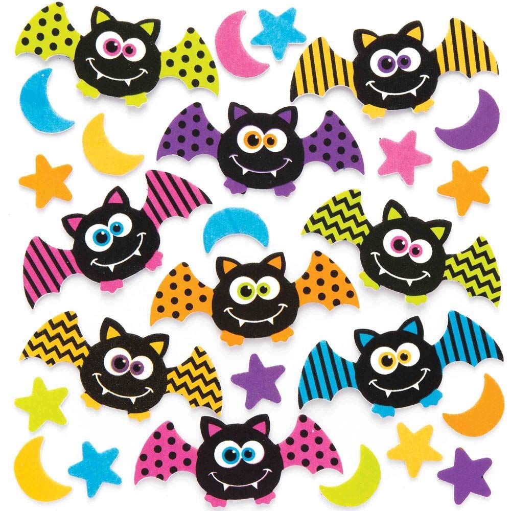 Baker Ross AR631 Craft-It Bat Foam Stickers for Kids' Halloween Crafts and Art Projects, Party Bags, and Decorations (Pack of 120)