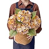 JINWOE 4pcs 20Inch Real Touch Silk Artificial Hydrangea, Yellow & Purple Artificial Flowers Heads with Stems Fake Hydrangeas Flowers for DIY Wedding Centerpiece Home Fall Boho Decor