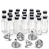 24 Pack, 2 oz Small Clear Glass Bottles w/Lid & 6