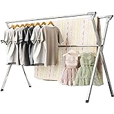 URYAN 95 Inches Clothes Drying Rack, Heavy Duty Stainless Steel Laundry Drying Rack Folding Indoor Outdoor, Portable Drying Rack Clothing, Blanket Rack Clothesline with 20 Windproof Hooks