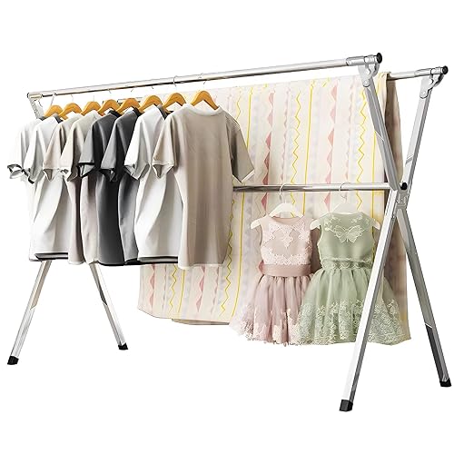 URYAN 63 Inches Clothes Drying Rack, Heavy Duty Stainless Steel Laundry  Drying Rack Folding Indoor Outdoor, Portable Drying Rack Clothing,