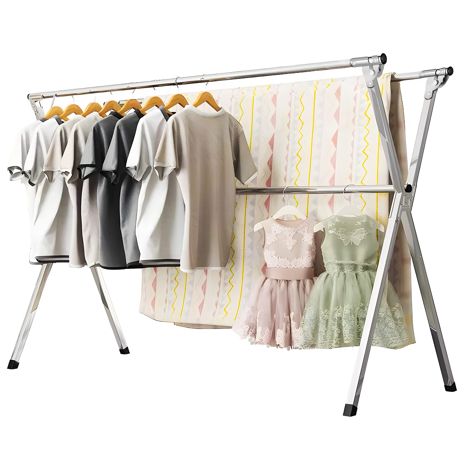 Photo 1 of **MISSING PARTS***URYAN 79 Inches Stainless Steel Clothes Drying Rack, Heavy Duty Laundry Drying Rack Folding Indoor Outdoor, Portable Drying Rack Clothing, Free-Standing Laundry Stand with 20 Windproof Hooks
