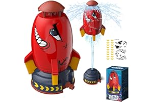 CAERDIED Sprinkler Rocket Toys for Kids Launcher Outdoor 360-Degree Rotation Water Splash Summer Garden Lawns Water Toys Spray for Boys and Girls 3-12 Year Old Gifts (Red Shark Rocket)