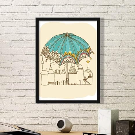 Amazon Diythinker レース傘 家 星 レインアート 絵画 写真 木製長方形フレーム ホームウォールデコ S ブラック Skub2217f S アートフレーム ポスター オンライン通販