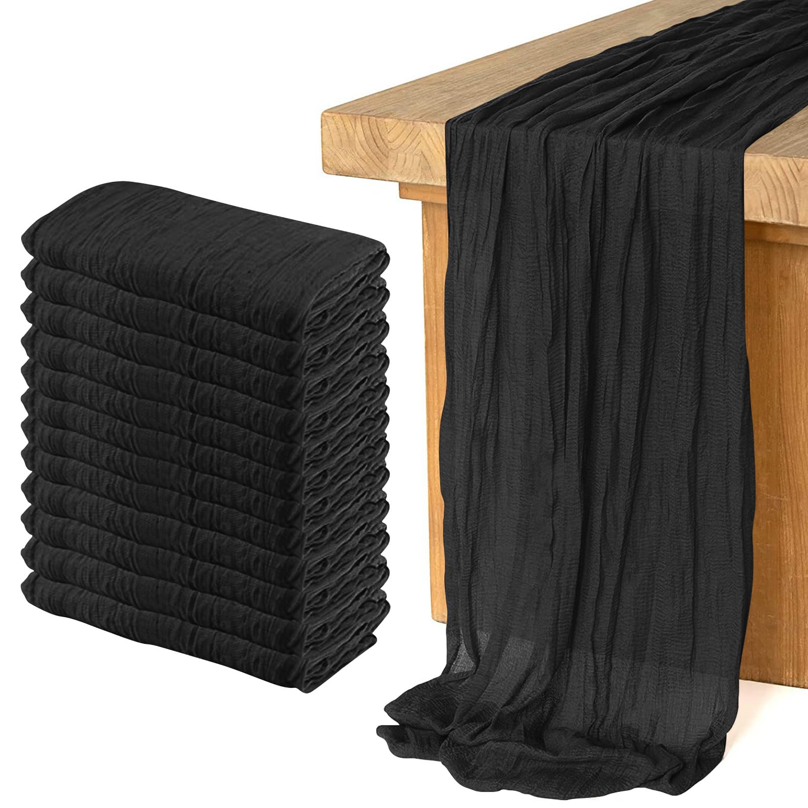 Photo 1 of 12 Pack Cheesecloth Table Runner 10Ft Christmas Gauze Boho Table Runners for Wedding Decor Bridal Shower Decorations Baby Shower Party(35" x 120")(Black)