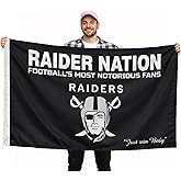 3x5 Feet Raiders Nation Single Sided Flag with 2 Brass Grommets - Polyester Banner for Garage Man Cave Wall Decoration - Raiders Nation USA American Country - Indoor or Outdoor or Home Décor
