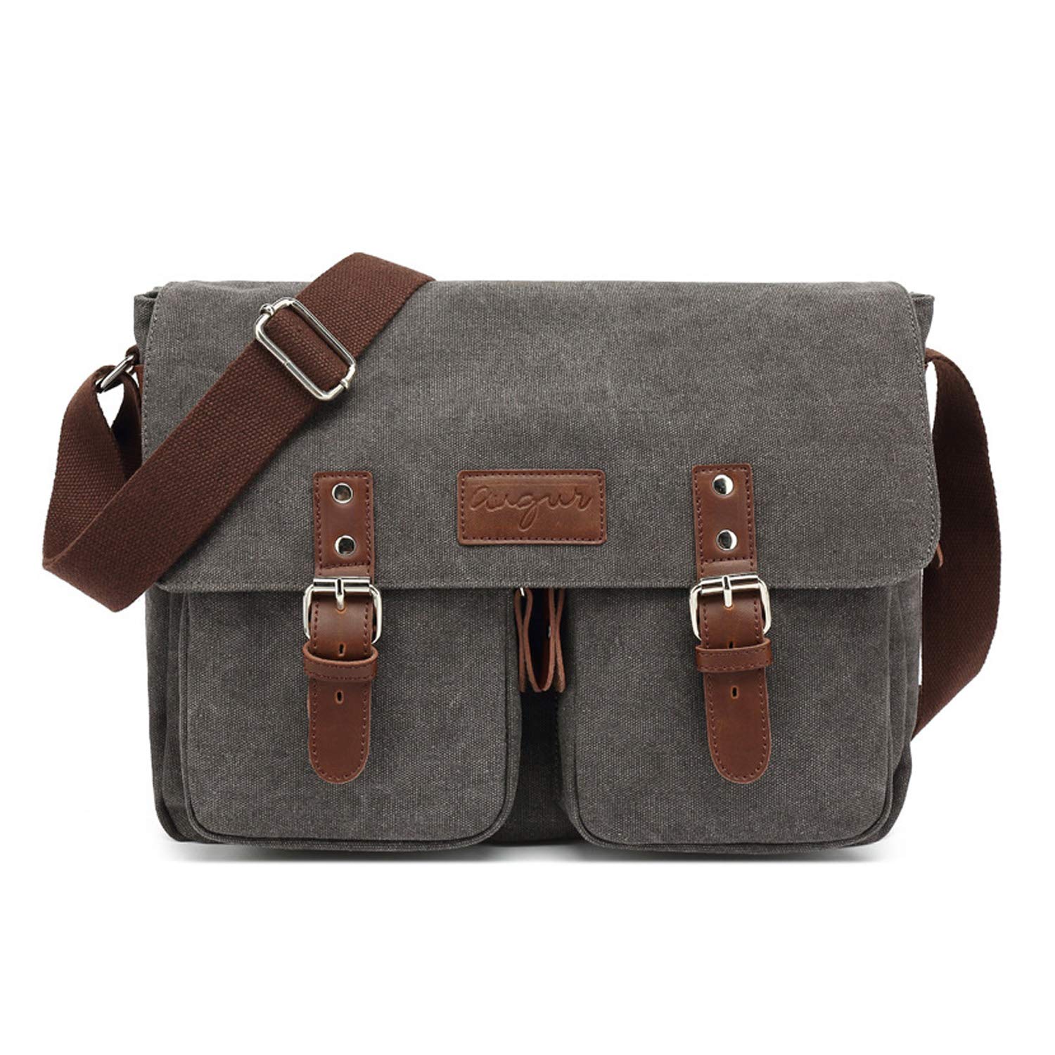 FANDARE Vintage Shoulder Bag Canvas Crossbody Bag Business Messenger Bag Expandable Satchel Bag for Men and Women Teens Travle School College Backpack Gray