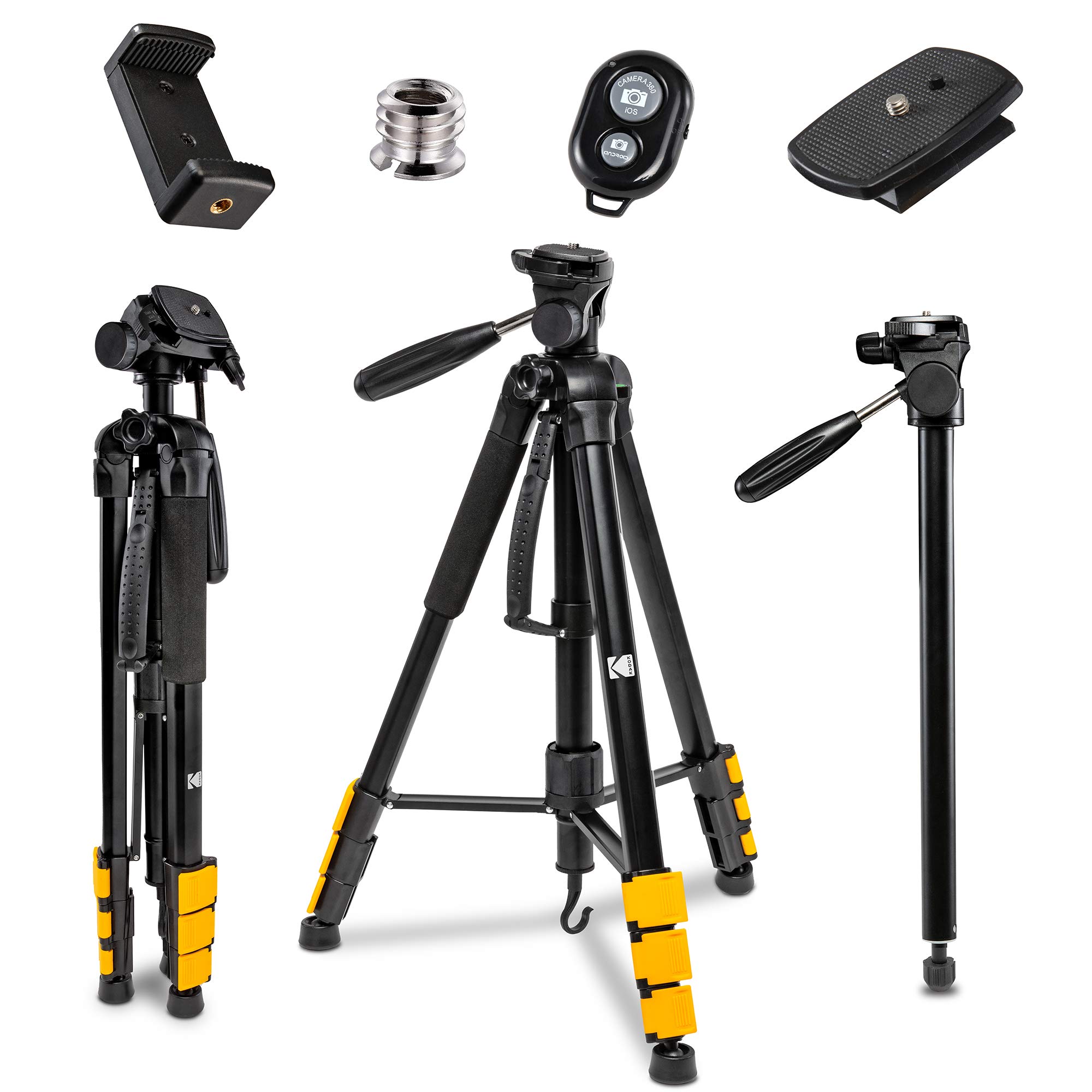 KODAK PhotoGear 2-in-1 Tripod & Monopod With Remote | Lightweight 70” 4-Section Flip-Lock, Converts to 64.5” Monopod | QuickRelease Plates 3-Way Swivel Head Bubble Level BONUS Tripod E-Guide & Case