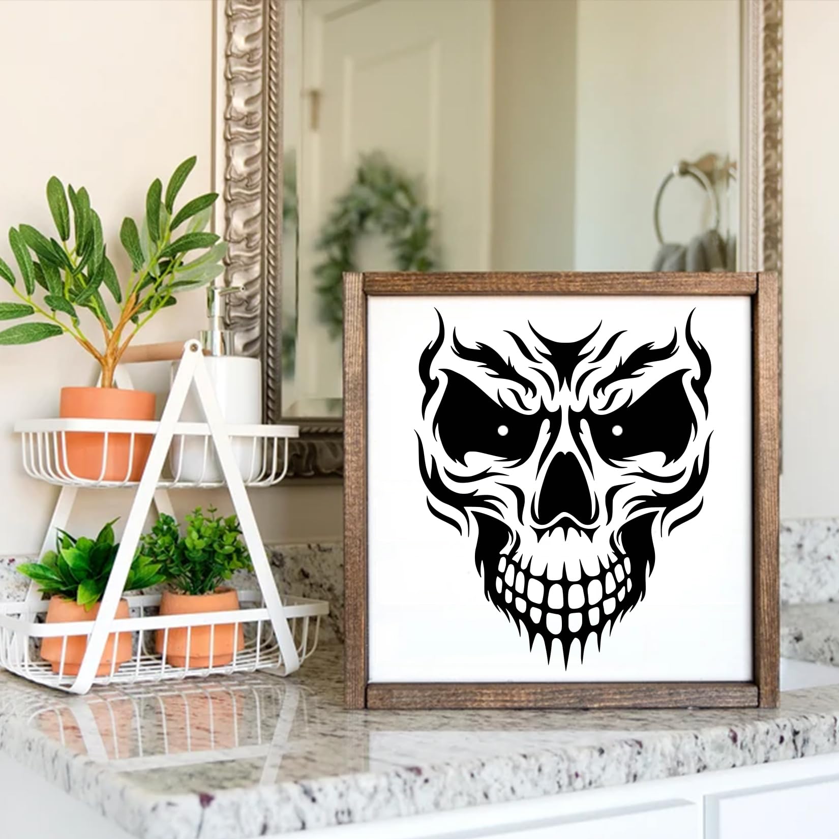 Yanroom Skull Stencils for Painting On Wood Flame Skeleton Hand Finger Fire Templates for Airbrushing Art Crafts Plastic Reusable Wood Burning Stencils for Wall Canvas (Skull)