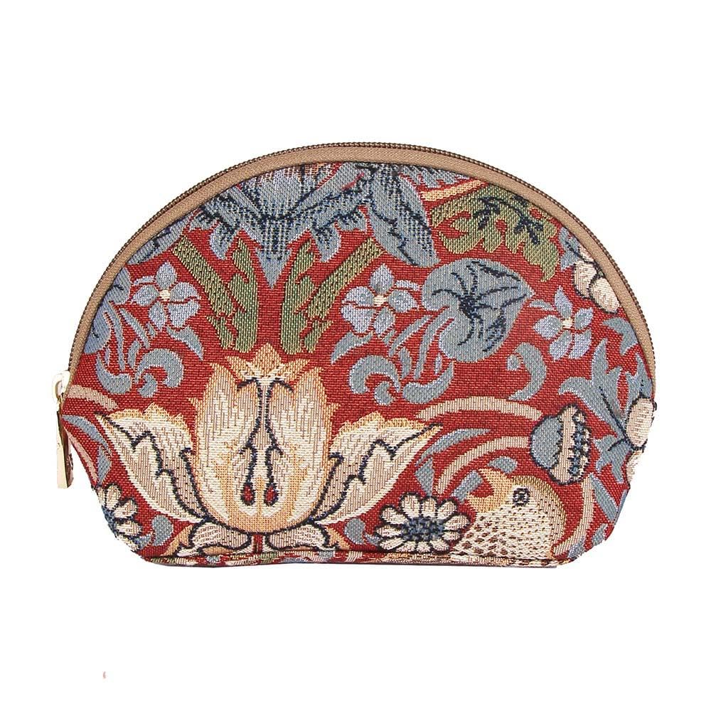 Signare Tapestry Cosmetic Bag Makeup Bag for Women with William Morris Design (Strawberry Thief Red, COSM-STRD)