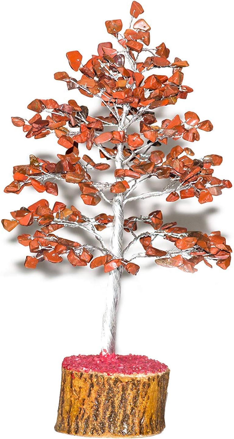 YATHABI Red Jasper Gemstone Chakra Tree Ornament Figurine Balancing Aura Cleansing Handmade Spiritual Gift Healing Crystal Peaceful Stone Feng Shui Money Bonsai Fortune Prosperity Wealth Size 10 Inch