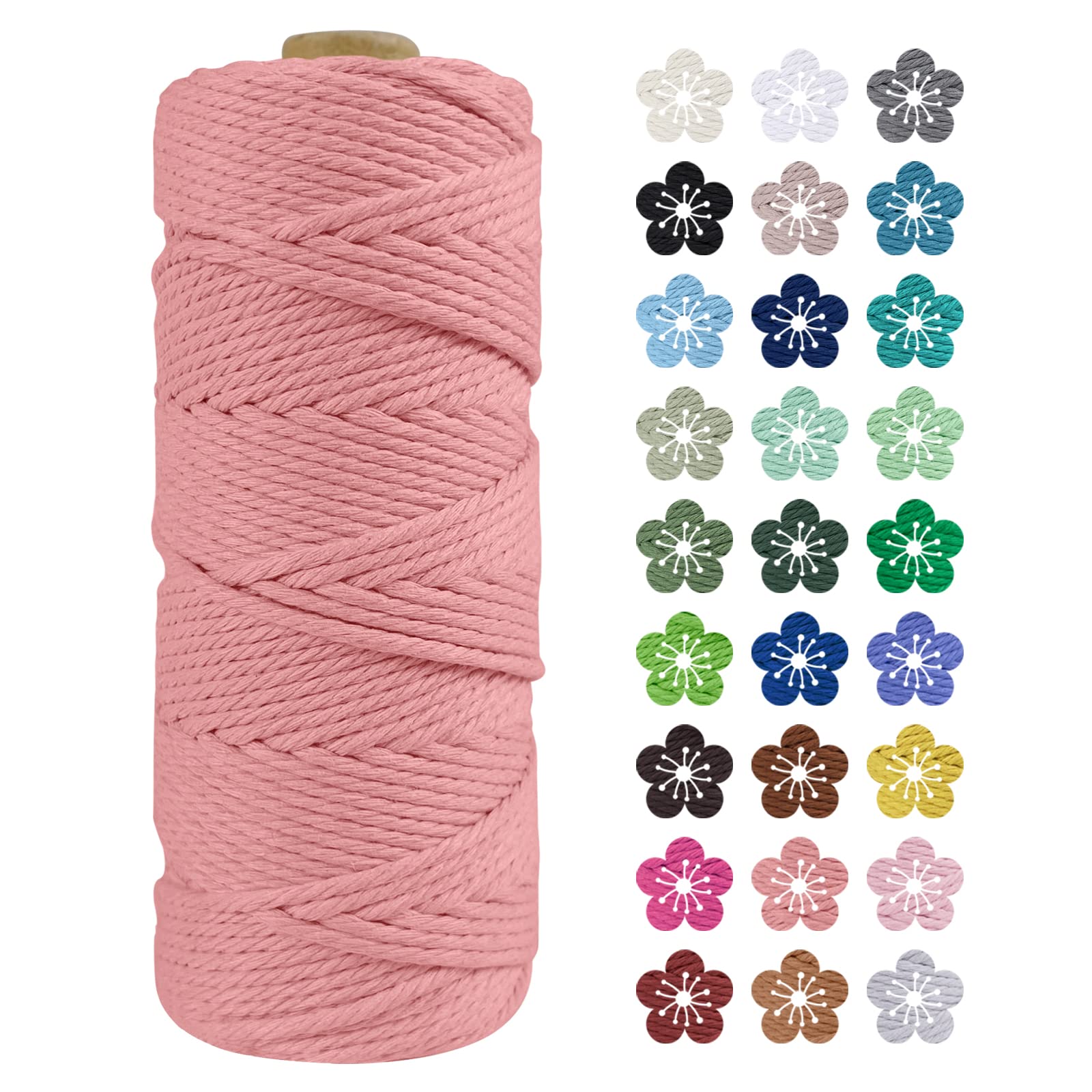 LEREATI Macrame Cord 2mm x 100m, Thick Macrame Rope Natural Cotton Rope Craft String, 3 Strand Twisted Cotton Cord Yarn for DIY Plant Hanger, Wall Hanging, Christmas Decoration (Flesh pink)