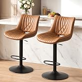 VATROS Swivel Bar Stools Set of 2, Height Adjustable Counter Height Bar Stools with Open Back and Footrest, Premium Faux PU Leather, Modern Upholstered Bar Chairs for Kitchen Island, Walnut Brown