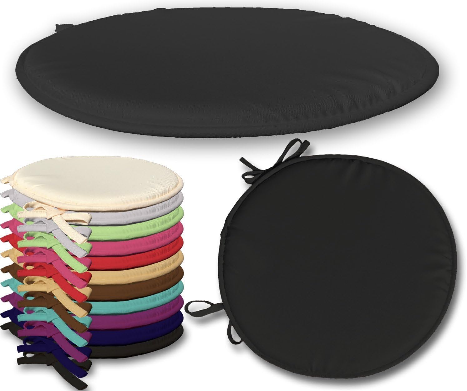 Dreams Gate Round Seat Pads Garden Dining Chair Foam Seat Cushion Pads With Tie Backs - Packs of 2 | 4 | 6 | 8 | 10 (Pack of 2, Black)
