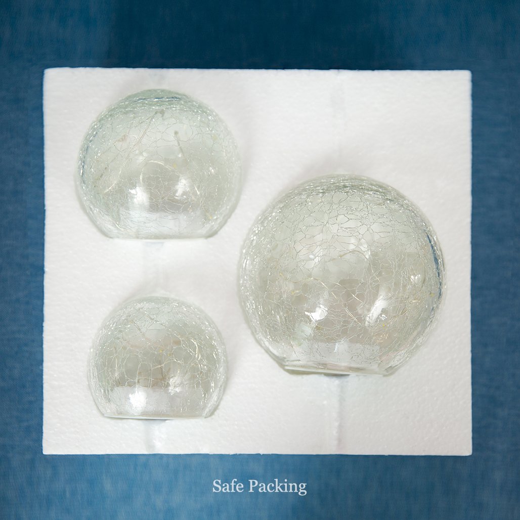 3 Pack Christmas Glass Ball LED Garden Light Wireless Gazing Lighting Crackle Globe Mood Lights Night Lamp Crystal Ball Lamps for Garden Patio Holiday Party Celebration Home Nursery Decoration