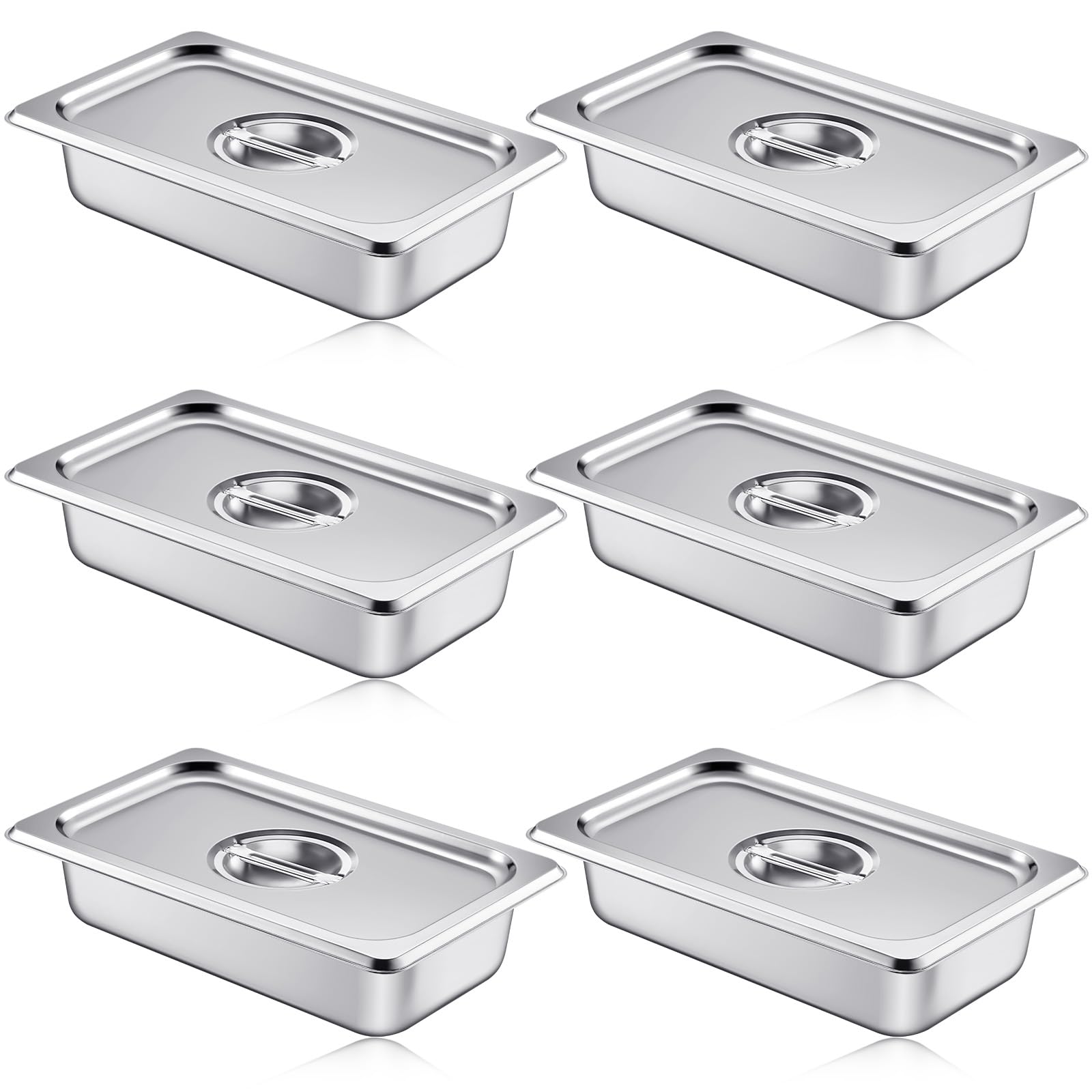 Photo 1 of Mifoci Stainless Steam Hotel Pan with Lid, 2-1/2 Inch Deep Steam Table Pan Restaurant Supplies Reusable Anti Rust Catering Storage for Home, Party, Restaurant, Hotel, Buffet(6 Sets,1/4 Size)