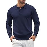 COOFANDY Mens Knit Polo Shirts Casual Long Sleeve Classic Polo Shirts Button Down Golf Shirts