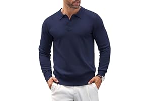 COOFANDY Mens Knit Polo Shirts Casual Long Sleeve Classic Polo Shirts Button Down Golf Shirts
