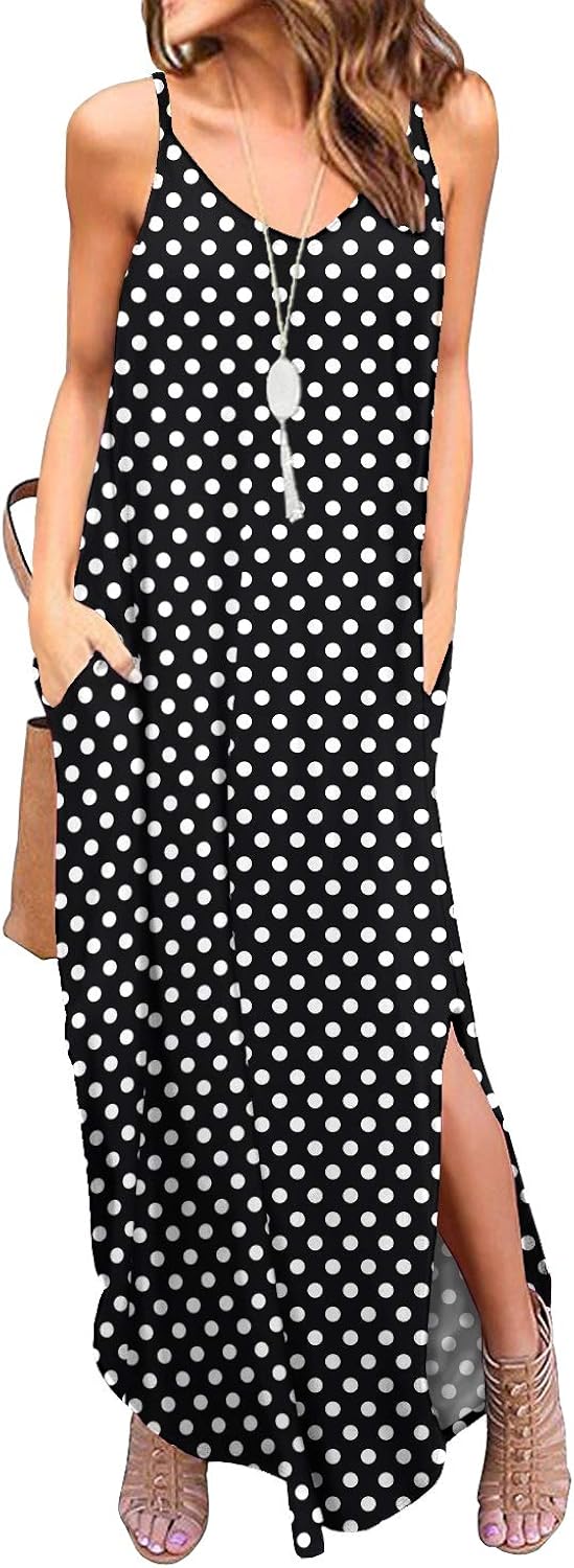 GRECERELLE Women's Summer Casual Loose Dress Beach Cover Up Long Cami Maxi Dresses with Pocket at  Women’s Clothing store