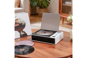 Small Compact Retro CD Players, Multi-Functional Desktop CD Player with CD Dust Cover, Speakers, USB Rechargeable, 3.5mm Audi