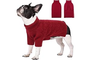 SUNFURA Dog Sweater, Medium Dog Sweaters Doggie Pullover for Fall Winter, Fleece Pet Christmas Sweaters for Holiday, Warm Turtleneck Knitwear for French Bulldog, Boston Terrier, Red M