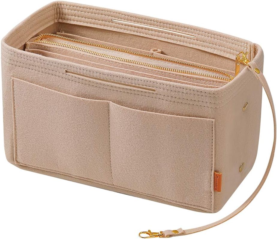 Avoalre Felt Insert Bag Organizer with Zipper 24cm x 13cm x 15cm Handbag Purse Organizer Tote Beige