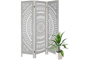 ECOMEX 3 Panel Cutout Room Divider Fully Assembled Wood Room Dividers Room Dividers and Folding Screens Carved Room Dividers Screen for Home Office Restaurant Bedroom,Ivory White