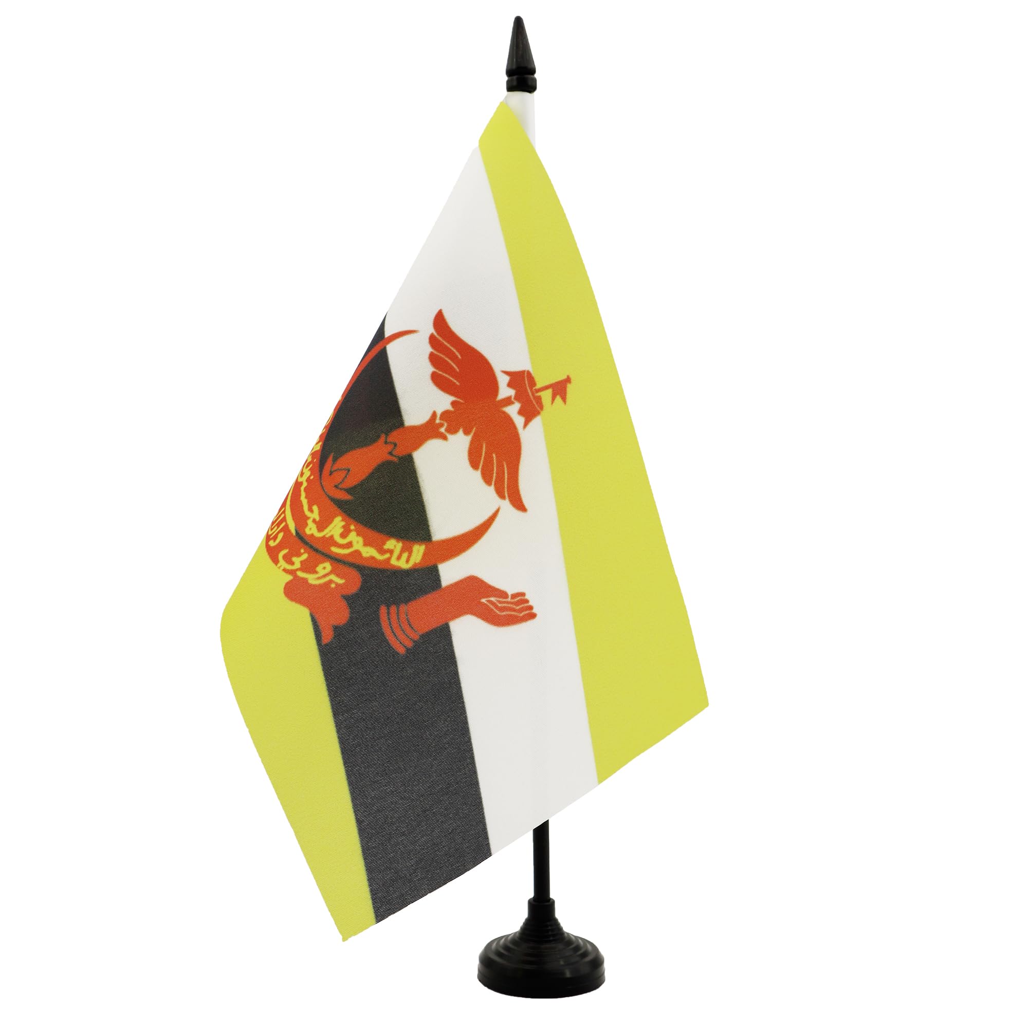 AZ FLAG Brunei Table Flag 5'' x 8'' - Bruneian Office Decoration 100% Polyester 21 x 14 cm - Mini Desk Flag with Pole and Black Plastic Base
