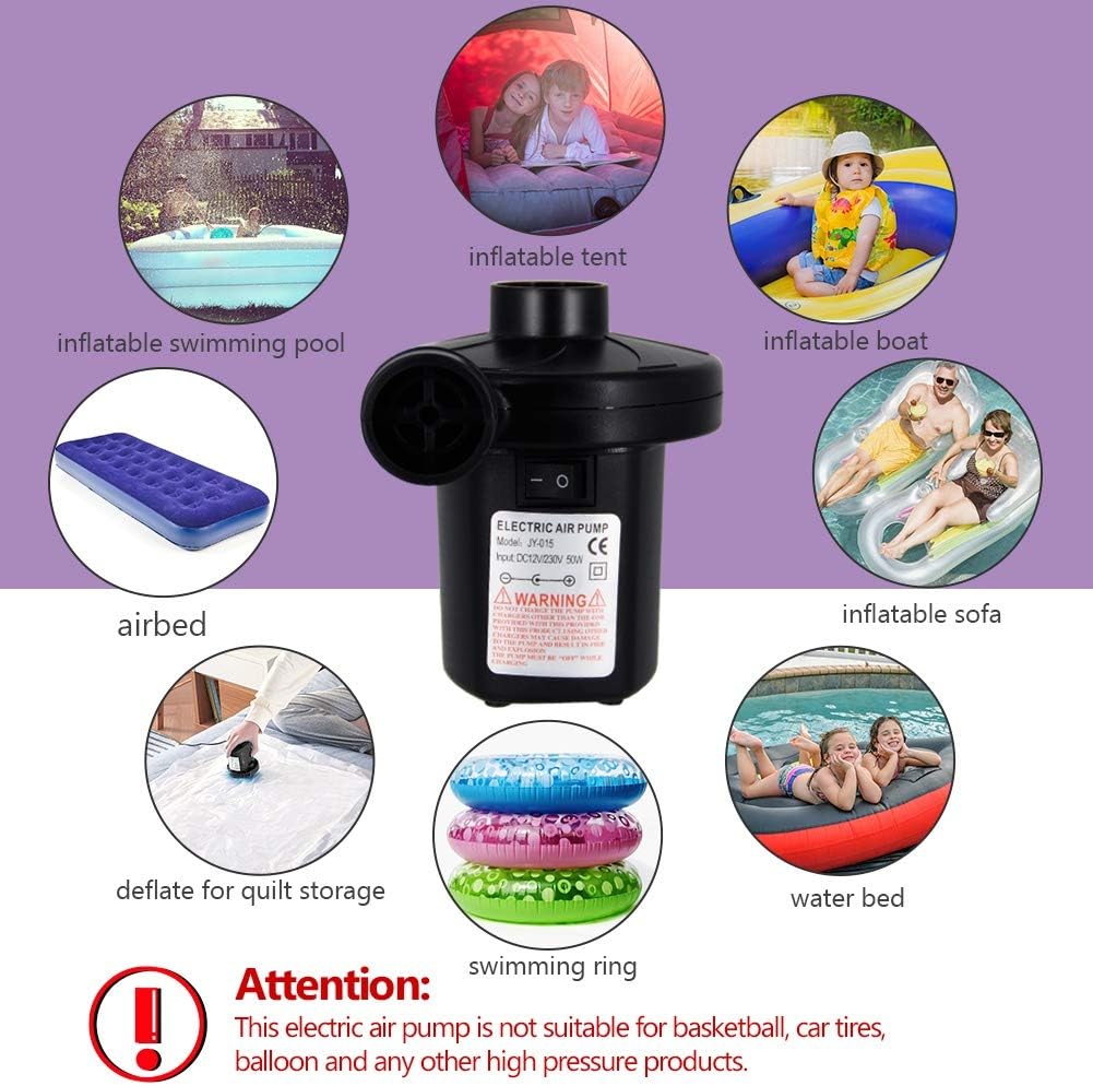 Zcaukya Electric Air Pump, Portable Inflate and Deflate Air Pump with 3 Nozzles, AC 110V / DC 12V Electric Pool Float Pump, Air Mattress Pump with Car Adapter for Camping Outdoor Pool Party, 50W: Sports & Outdoors