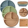 KeaBabies Suction Plates for Baby, Toddler - 3-Pack 100% Silicone Toddler Plates with Suction, Divided, BPA-Free Baby Led Weaning Essentials for Kids, Dishwasher, Microwave Safe, Durable (Desert)